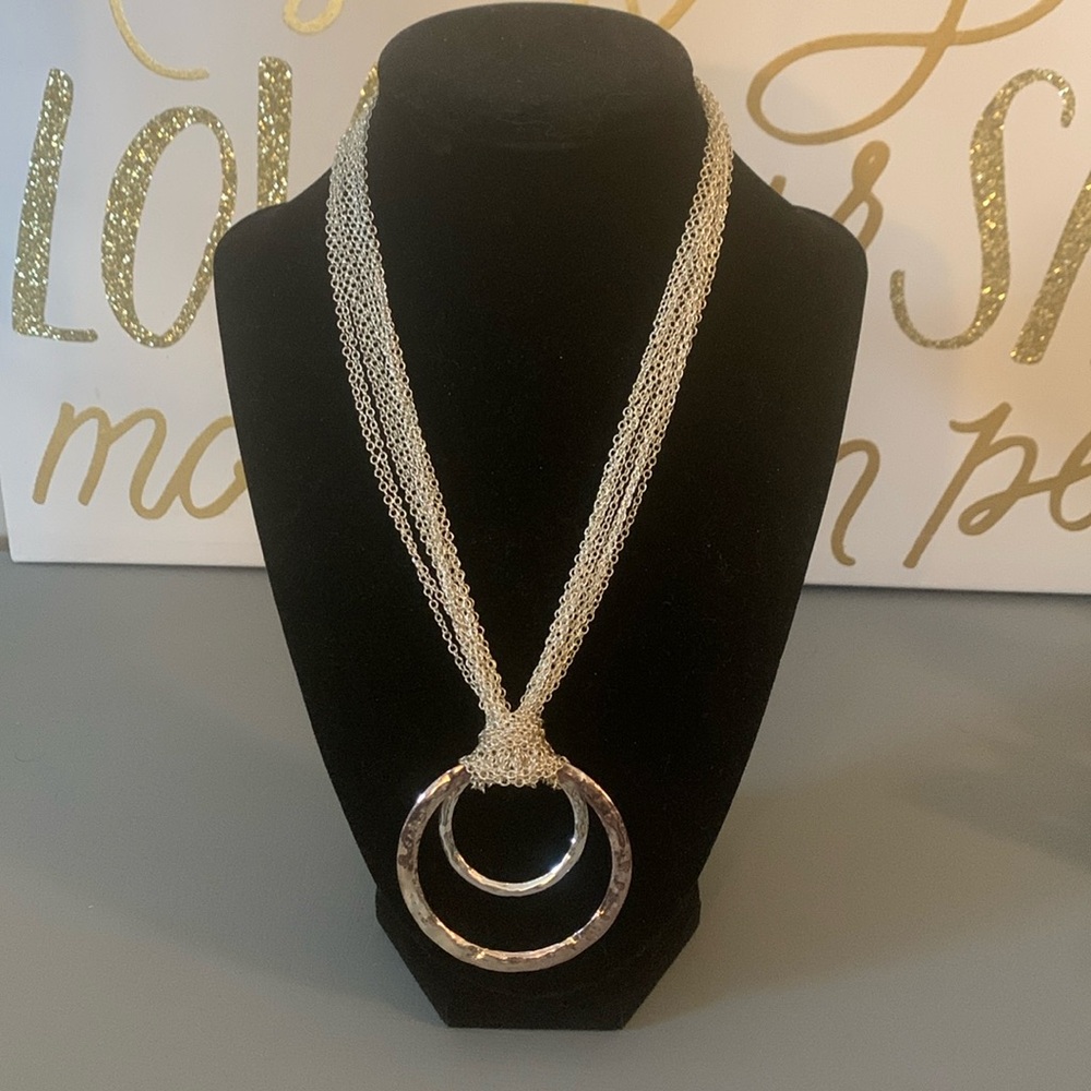 Silver Double Circle Pendant Necklace
